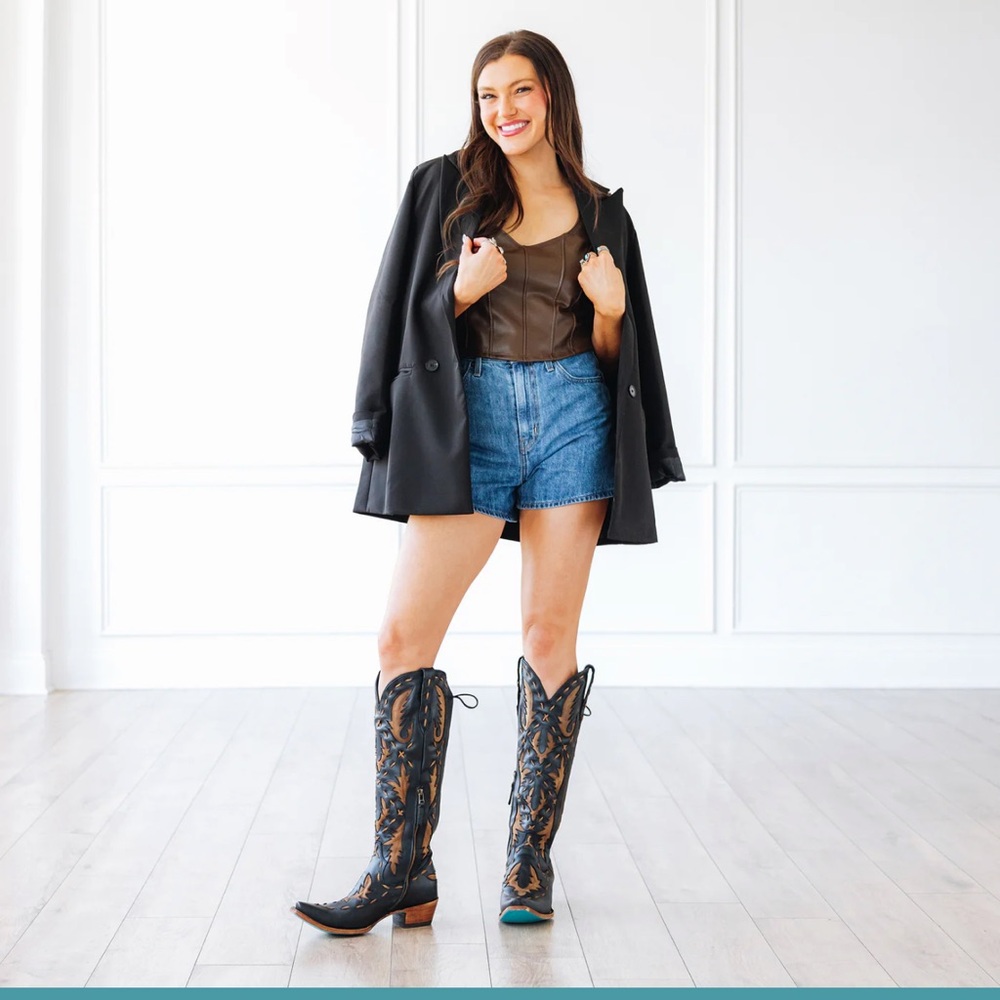 Lane reverie brown and black knee high corset back boots 7.5 - Picture 5 of 17